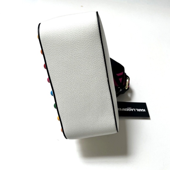 NWT $230 Karl Lagerfeld Simone Crossbody Top Handle – White Multi Stud Logo - Picture 6 of 8